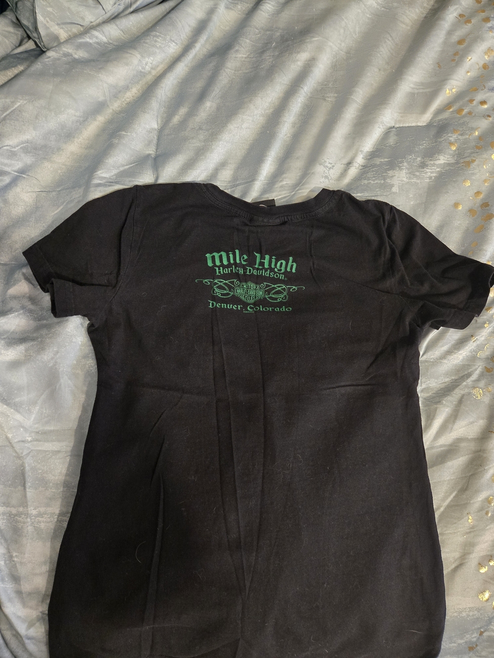 Harley-Davidson Black Short Sleeve Tee with Green and Silver Bling - Picture 5 of 5